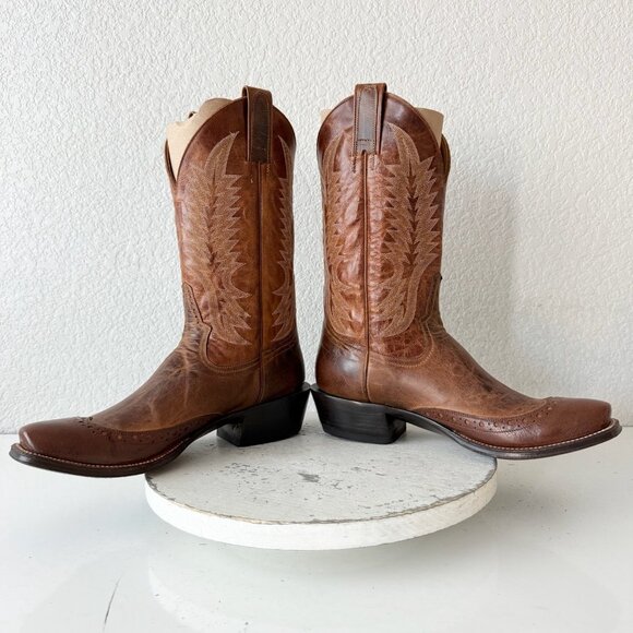 Rod Patrick Mens Cowboy Boots 10.5B Brown Calf Western Leather Soles Blunt Toe - Picture 9 of 14